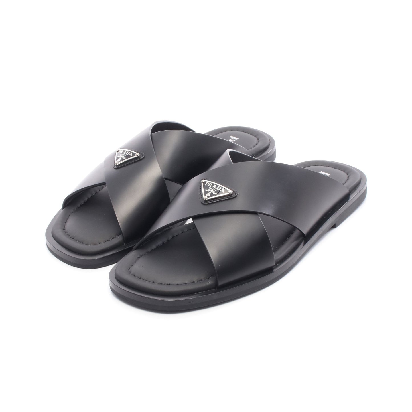 クリスクロス サンダル レザー ブラック プラダ シューズ PRADA