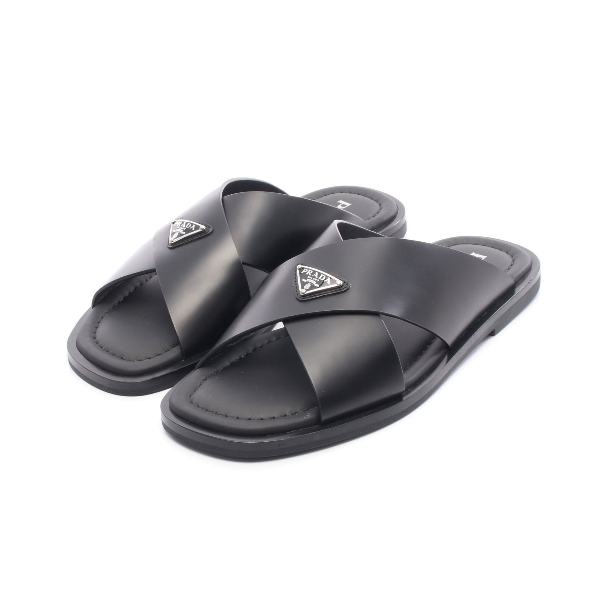 クリスクロス サンダル レザー ブラック プラダ シューズ PRADA