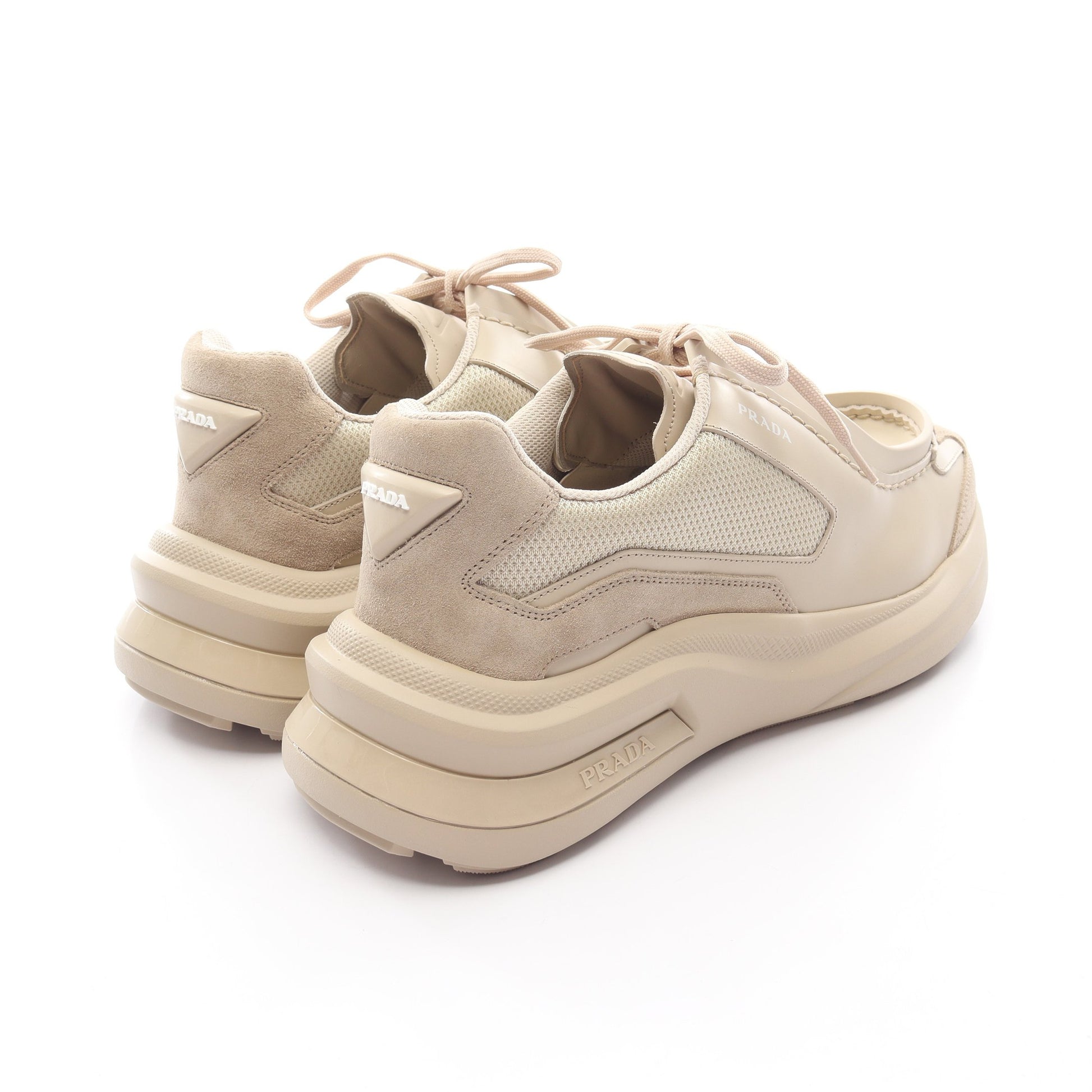 システム スニーカー レザー ファブリック ベージュ プラダ シューズ PRADA