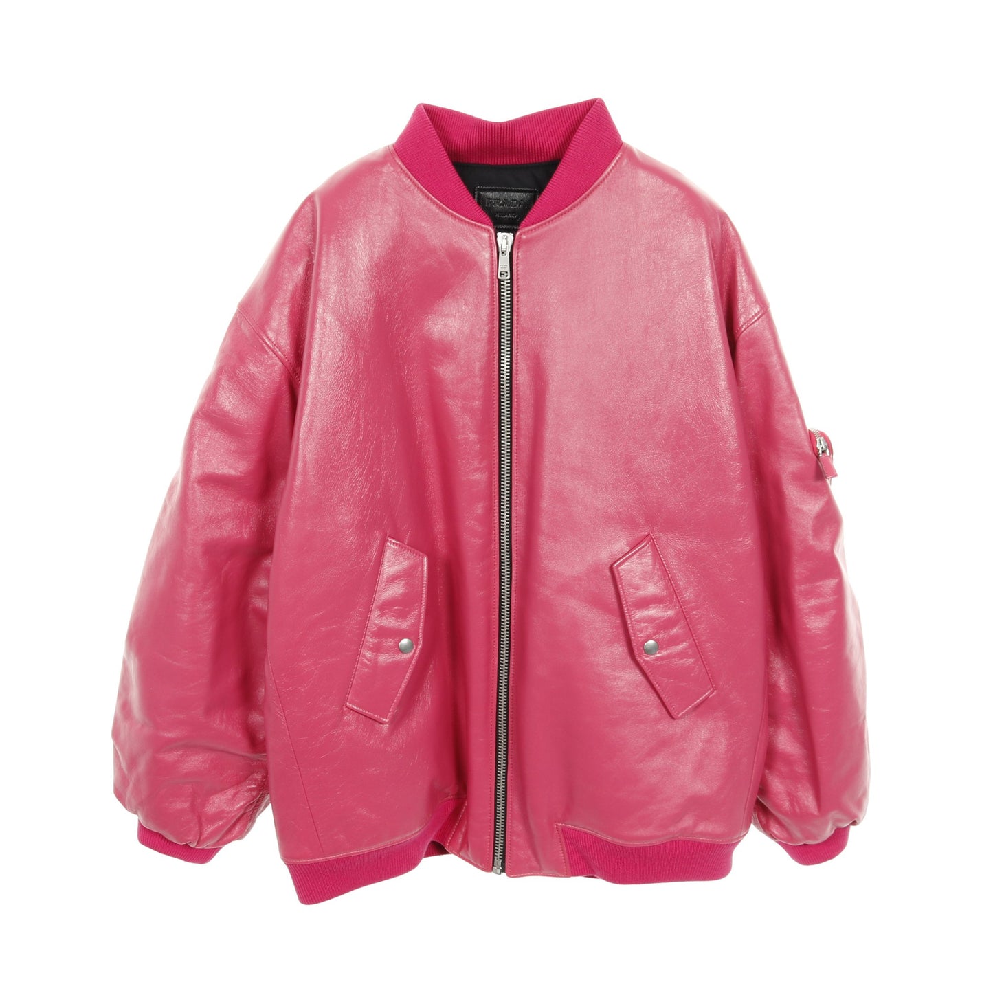 ナッパレザー ボンバージャケット レザー ピンク 三角プレート プラダ アウター PRADA