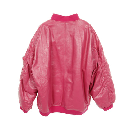 ナッパレザー ボンバージャケット レザー ピンク 三角プレート プラダ アウター PRADA