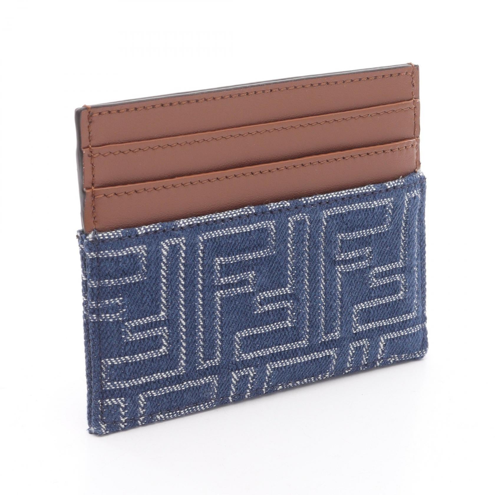FFジャガード カードケース キャンバス レザー ブルー ブラウン  