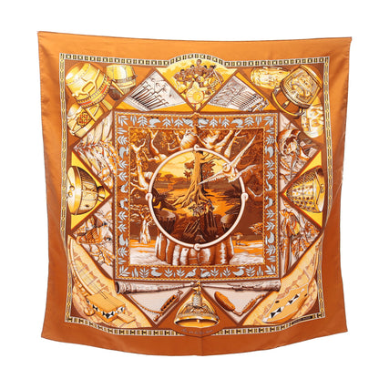 カレ90 Au son du Tam tam スカーフ シルク ブラウン マルチカラー エルメス 財布・小物 HERMES