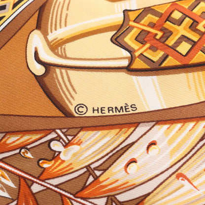 カレ90 Au son du Tam tam スカーフ シルク ブラウン マルチカラー エルメス 財布・小物 HERMES