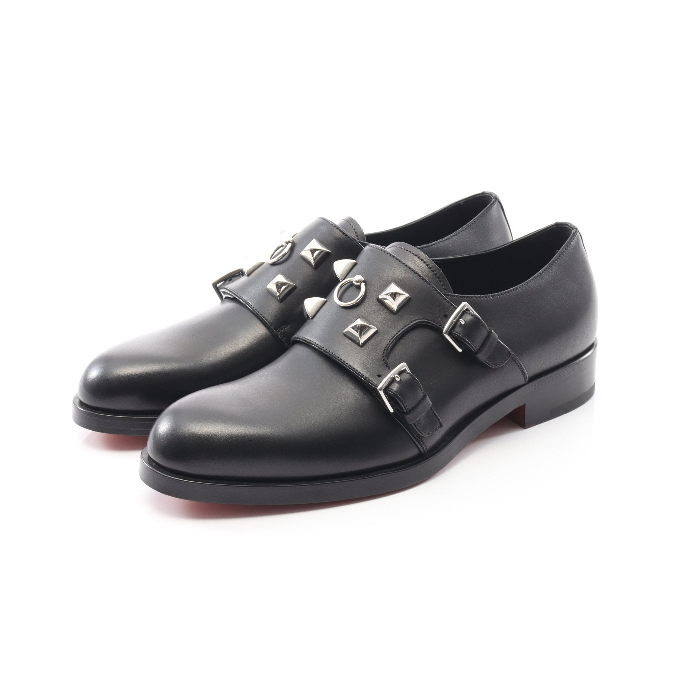 黒 レザー ダブルモンクストラップ ドレスシューズ モンクストラップ