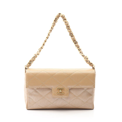 マトラッセ チェーンハンドバッグ キャビアスキン ベージュ ゴールド金具 シャネル バッグ CHANEL
