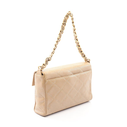 マトラッセ チェーンハンドバッグ キャビアスキン ベージュ ゴールド金具 シャネル バッグ CHANEL