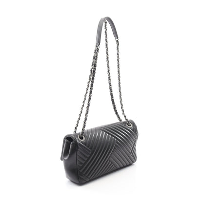 バイアスステッチ Wチェーンショルダーバッグ ラムスキン ブラック シルバー金具 シャネル バッグ CHANEL