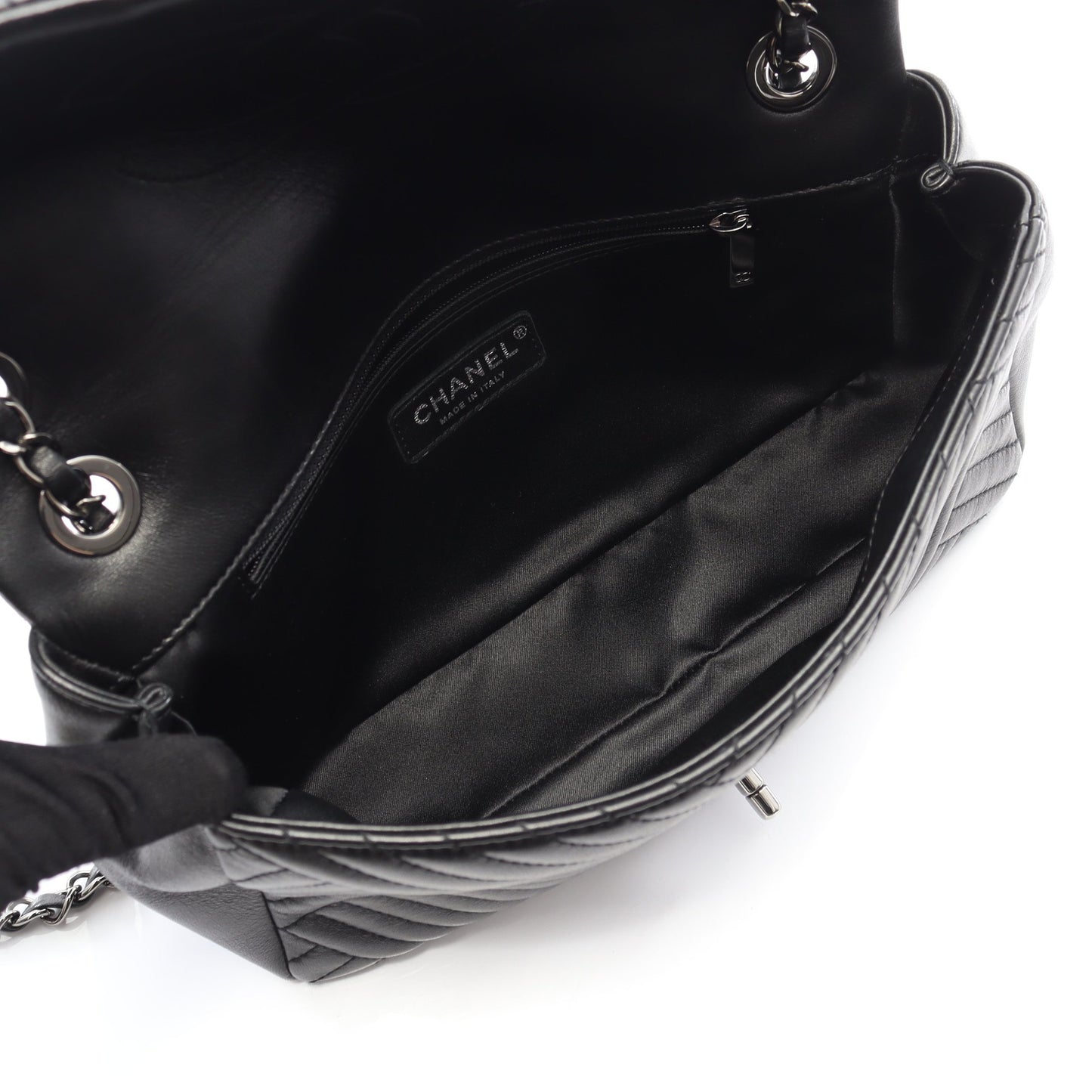 バイアスステッチ Wチェーンショルダーバッグ ラムスキン ブラック シルバー金具 シャネル バッグ CHANEL