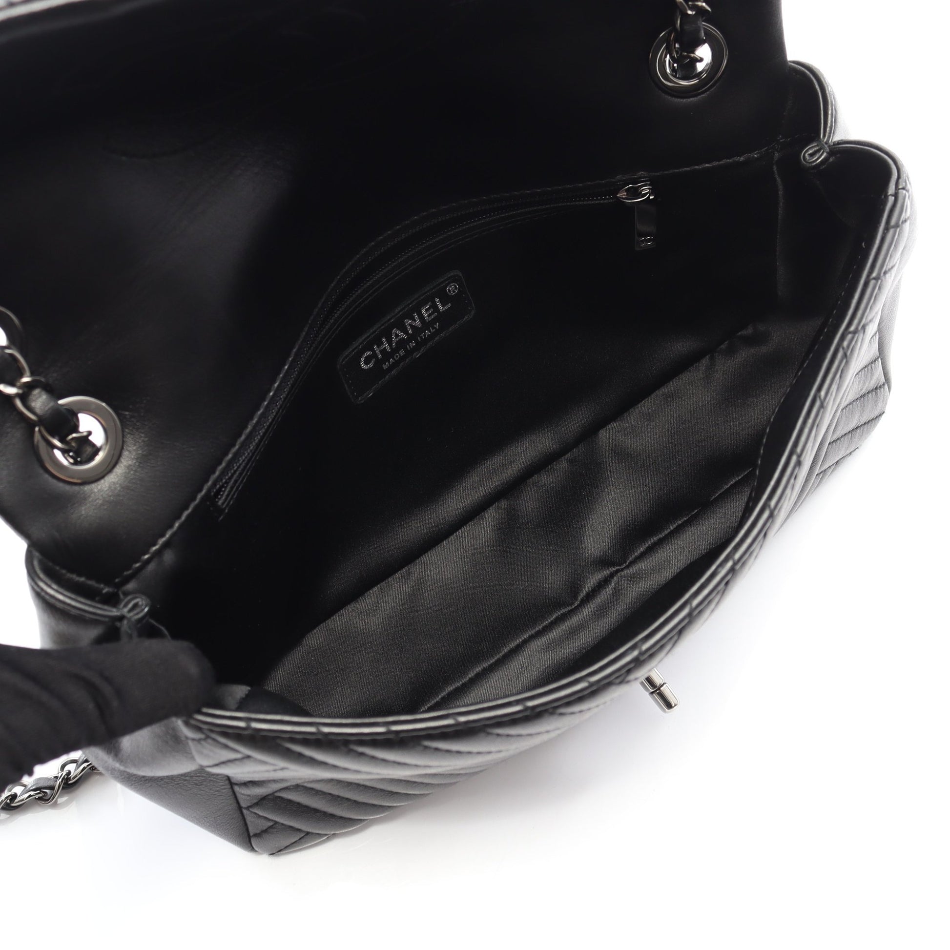 バイアスステッチ Wチェーンショルダーバッグ ラムスキン ブラック シルバー金具 シャネル バッグ CHANEL