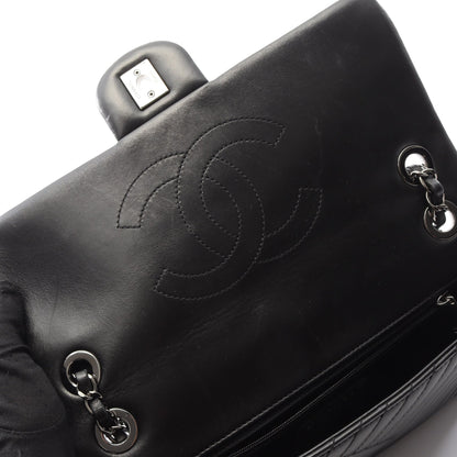 バイアスステッチ Wチェーンショルダーバッグ ラムスキン ブラック シルバー金具 シャネル バッグ CHANEL