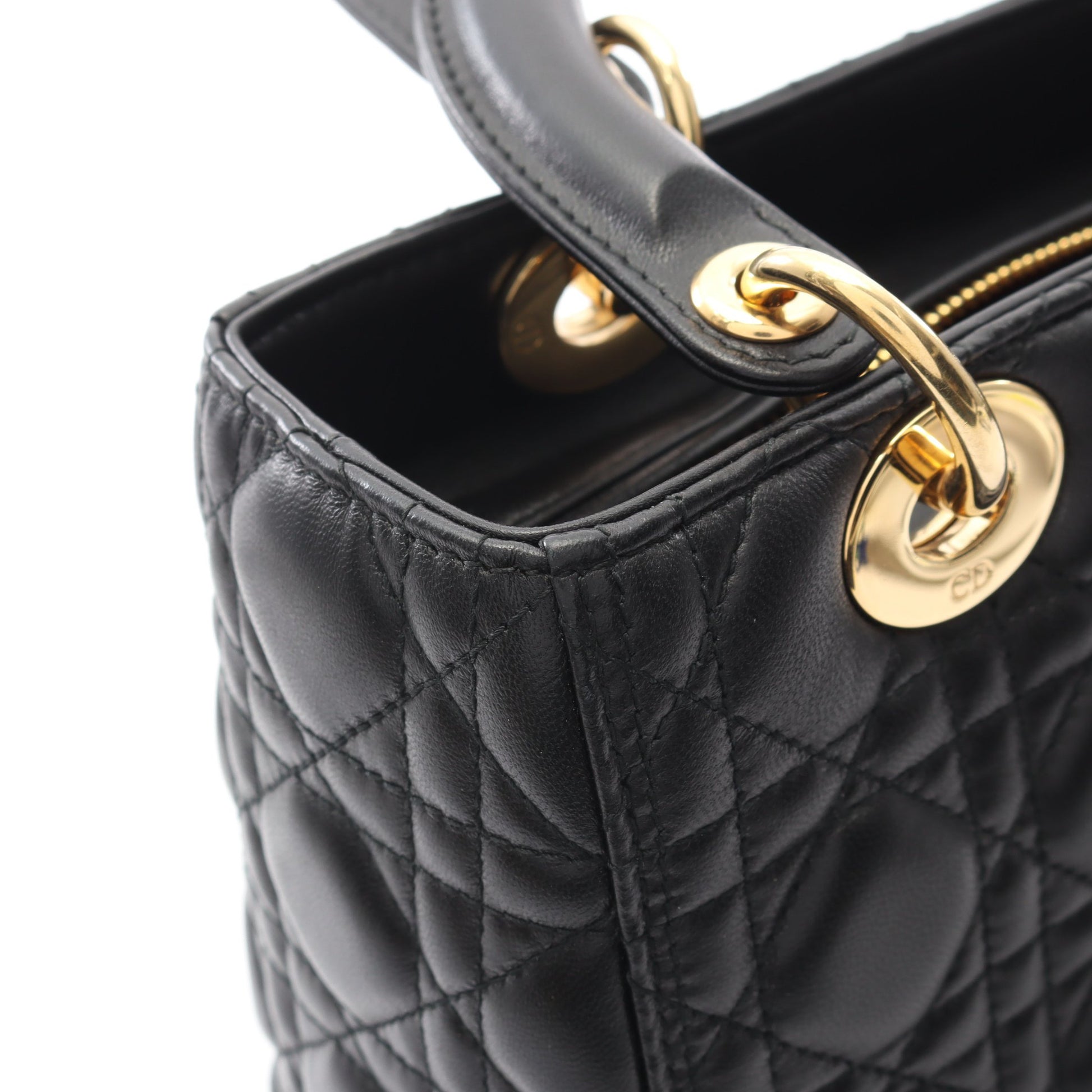 LADY DIOR レディディオール カナージュ ハンドバッグ レザー ブラック 2WAY クリスチャンディオール バッグ Christian Dior
