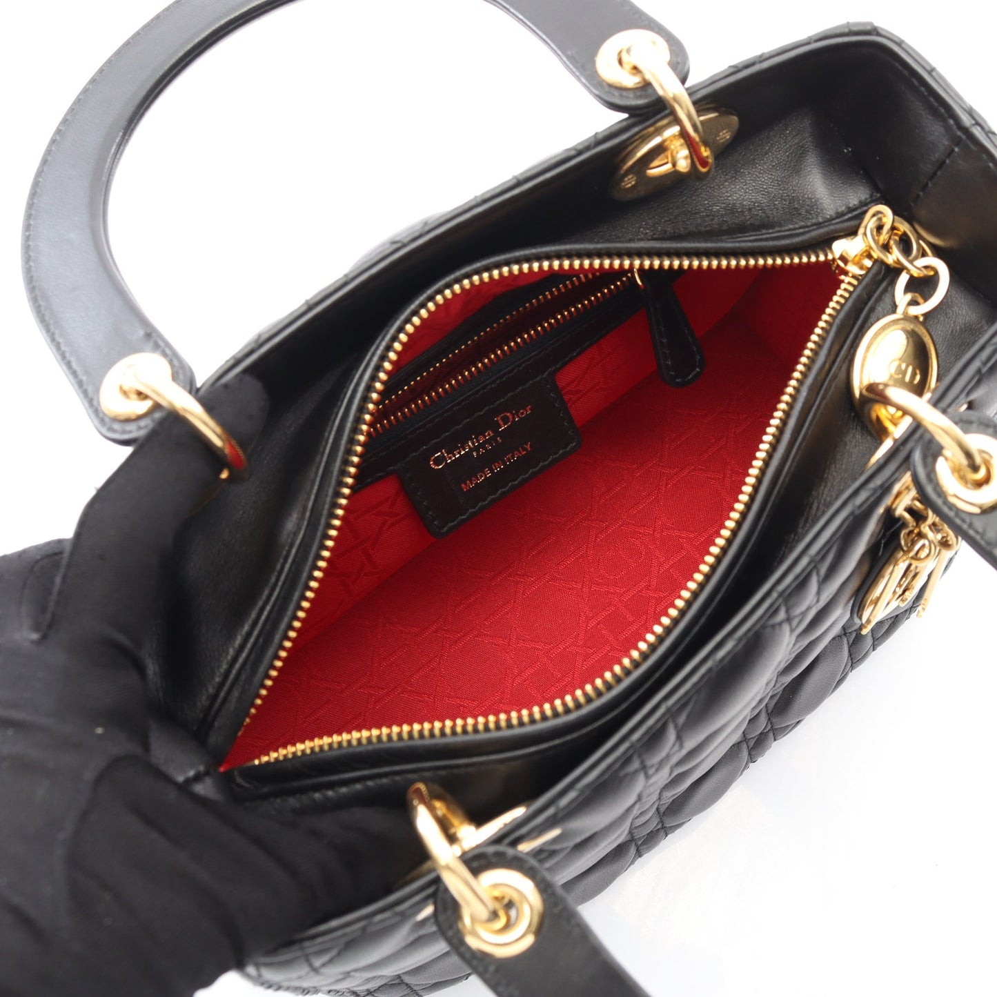 LADY DIOR レディディオール カナージュ ハンドバッグ レザー ブラック 2WAY クリスチャンディオール バッグ Christian Dior