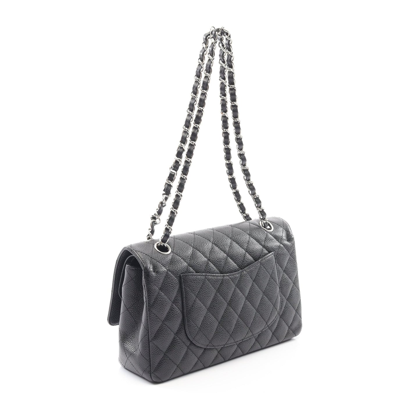 マトラッセ Wフラップ Wチェーンショルダーバッグ キャビアスキン ブラック シルバー金具 シャネル バッグ CHANEL