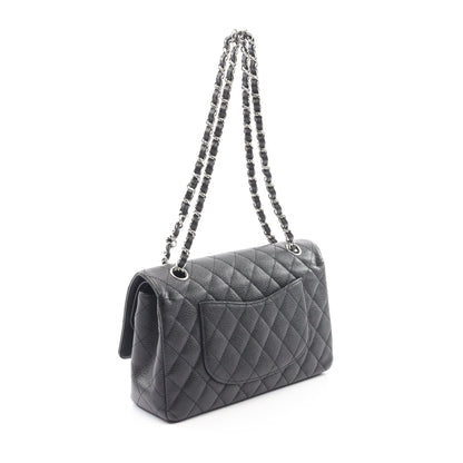 マトラッセ Wフラップ Wチェーンショルダーバッグ キャビアスキン ブラック シルバー金具 シャネル バッグ CHANEL