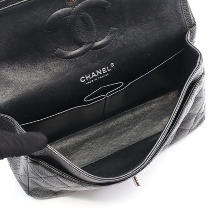 マトラッセ Wフラップ Wチェーンショルダーバッグ キャビアスキン ブラック シルバー金具 シャネル バッグ CHANEL