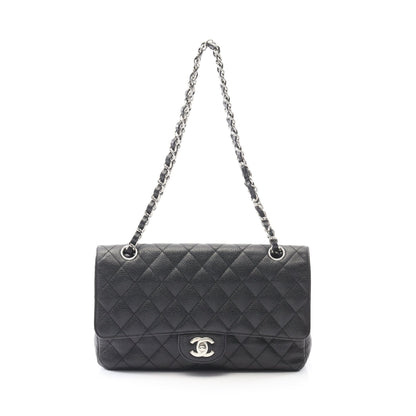 マトラッセ Wフラップ Wチェーンショルダーバッグ キャビアスキン ブラック シルバー金具 シャネル バッグ CHANEL