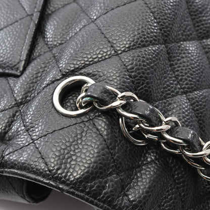 マトラッセ Wフラップ Wチェーンショルダーバッグ キャビアスキン ブラック シルバー金具 シャネル バッグ CHANEL