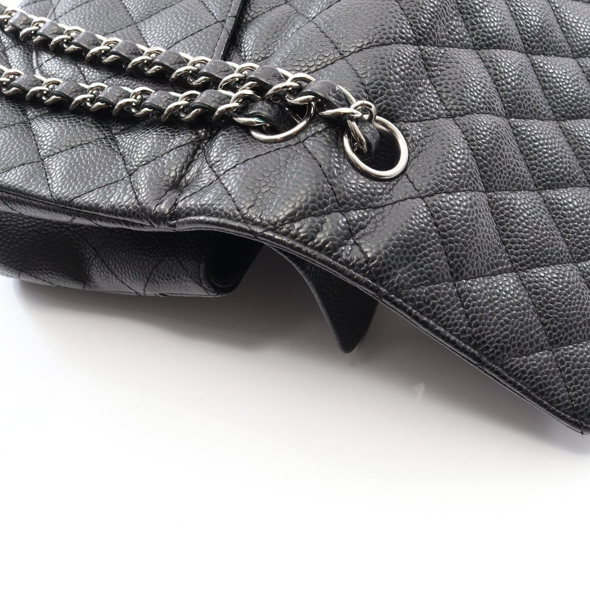 マトラッセ Wフラップ Wチェーンショルダーバッグ キャビアスキン ブラック シルバー金具 シャネル バッグ CHANEL