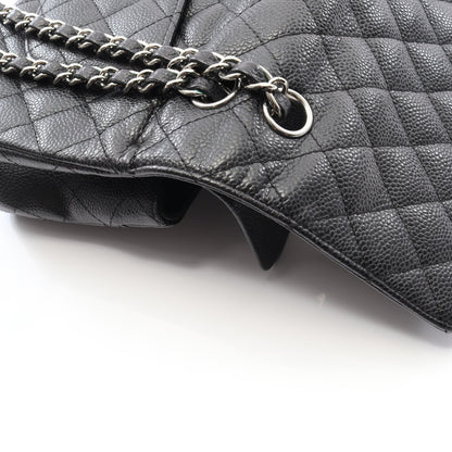 マトラッセ Wフラップ Wチェーンショルダーバッグ キャビアスキン ブラック シルバー金具 シャネル バッグ CHANEL