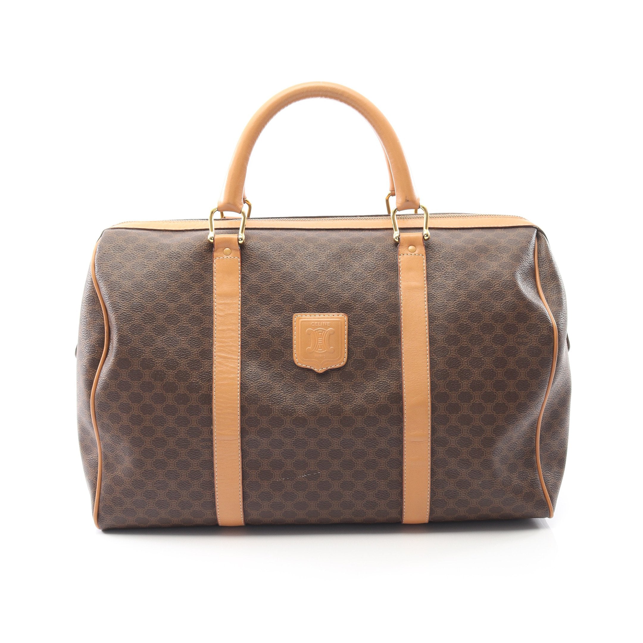 マカダム ボストンバッグ PVC レザー ダークブラウン ライトブラウン