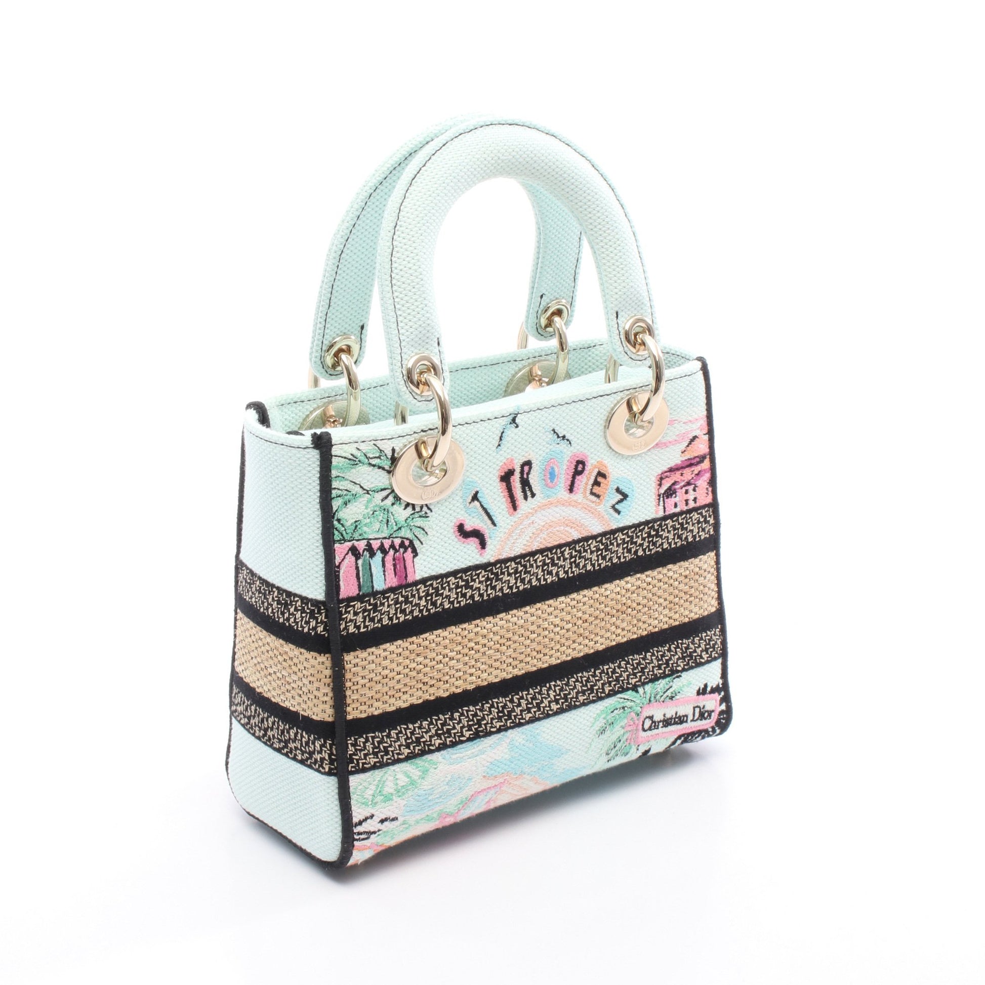 LADY D-LITE スモール ハンドバッグ キャンバス ライトグリーン ブラック マルチカラー 2WAY クリスチャンディオール バッグ Christian Dior