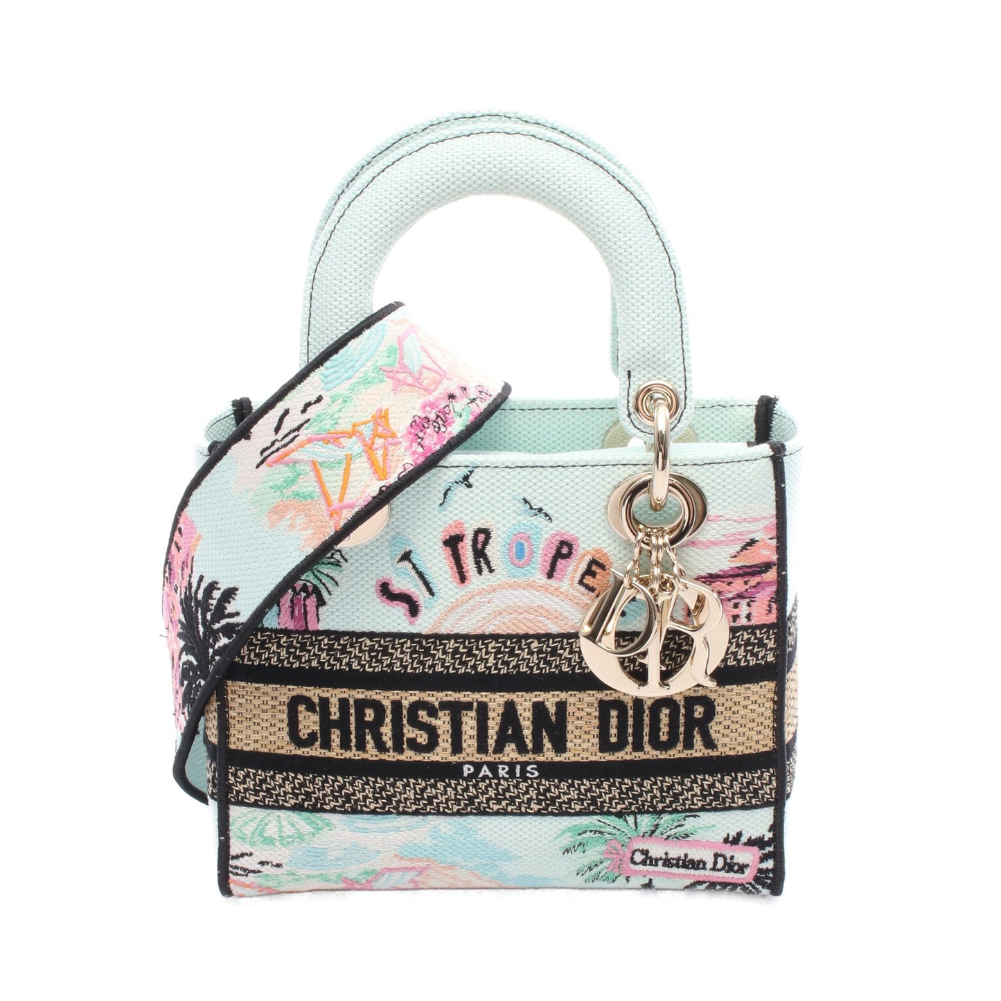 LADY D-LITE スモール ハンドバッグ キャンバス ライトグリーン ブラック マルチカラー 2WAY クリスチャンディオール バッグ Christian Dior