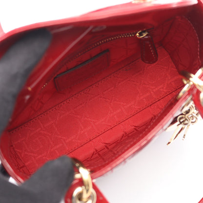レディディオール ミニ カナージュ ハンドバッグ エナメルレザー レッド 2WAY クリスチャンディオール バッグ Christian Dior