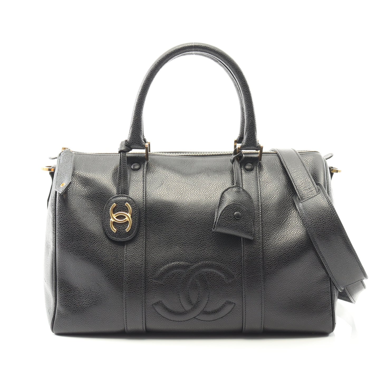 デカココマーク ハンドバッグ ミニボストンバッグ キャビアスキン ブラック ゴールド金具 2WAY シャネル バッグ CHANEL
