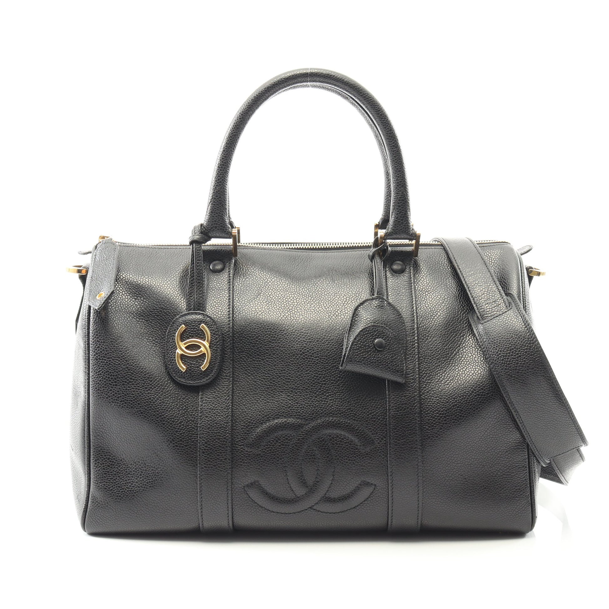 デカココマーク ハンドバッグ ミニボストンバッグ キャビアスキン ブラック ゴールド金具 2WAY シャネル バッグ CHANEL