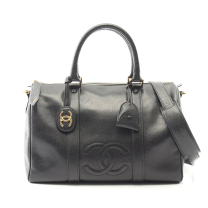 デカココマーク ハンドバッグ ミニボストンバッグ キャビアスキン ブラック ゴールド金具 2WAY シャネル バッグ CHANEL