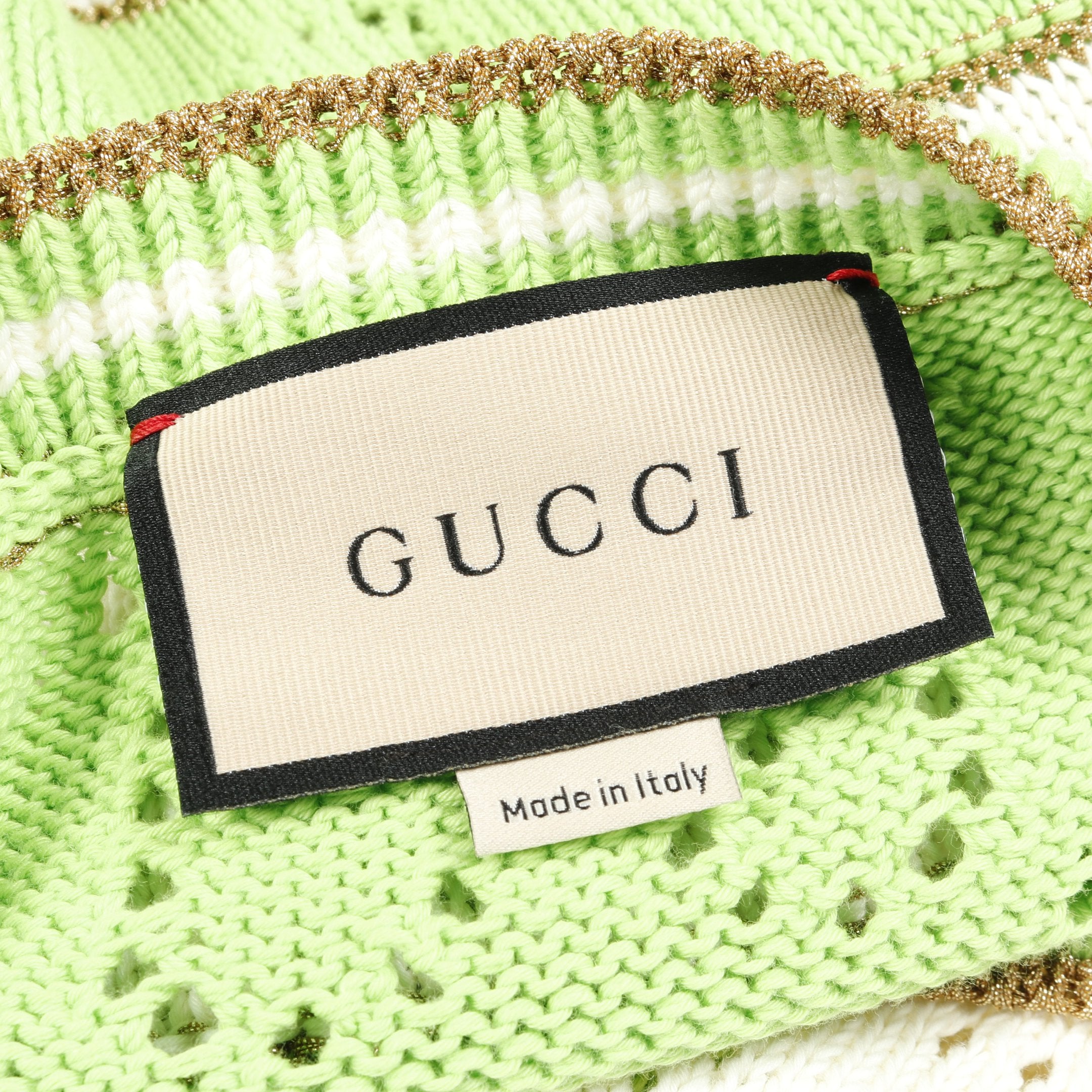 GUCCI 緑と白のストライプ（ボーダー）カーディガン カーディガン グリーン コットン GGロゴ入り (GUCCI/カーディガン