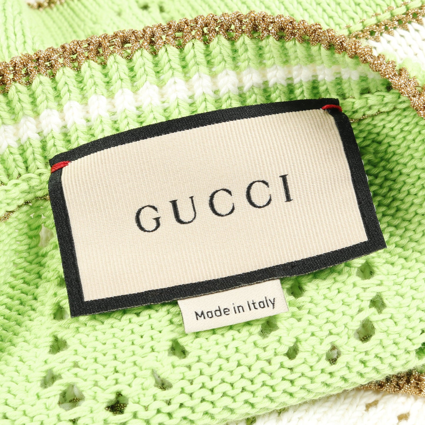 GGストライプ ニット 七分袖 コットン イエローグリーン アイボリー グッチ トップス GUCCI