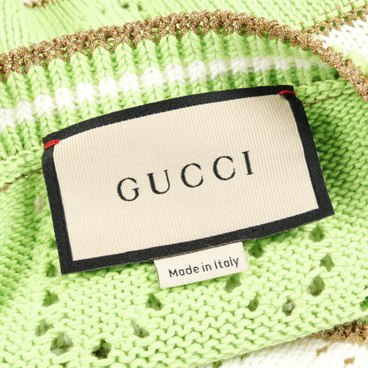 GGストライプ ニット 七分袖 コットン イエローグリーン アイボリー グッチ トップス GUCCI