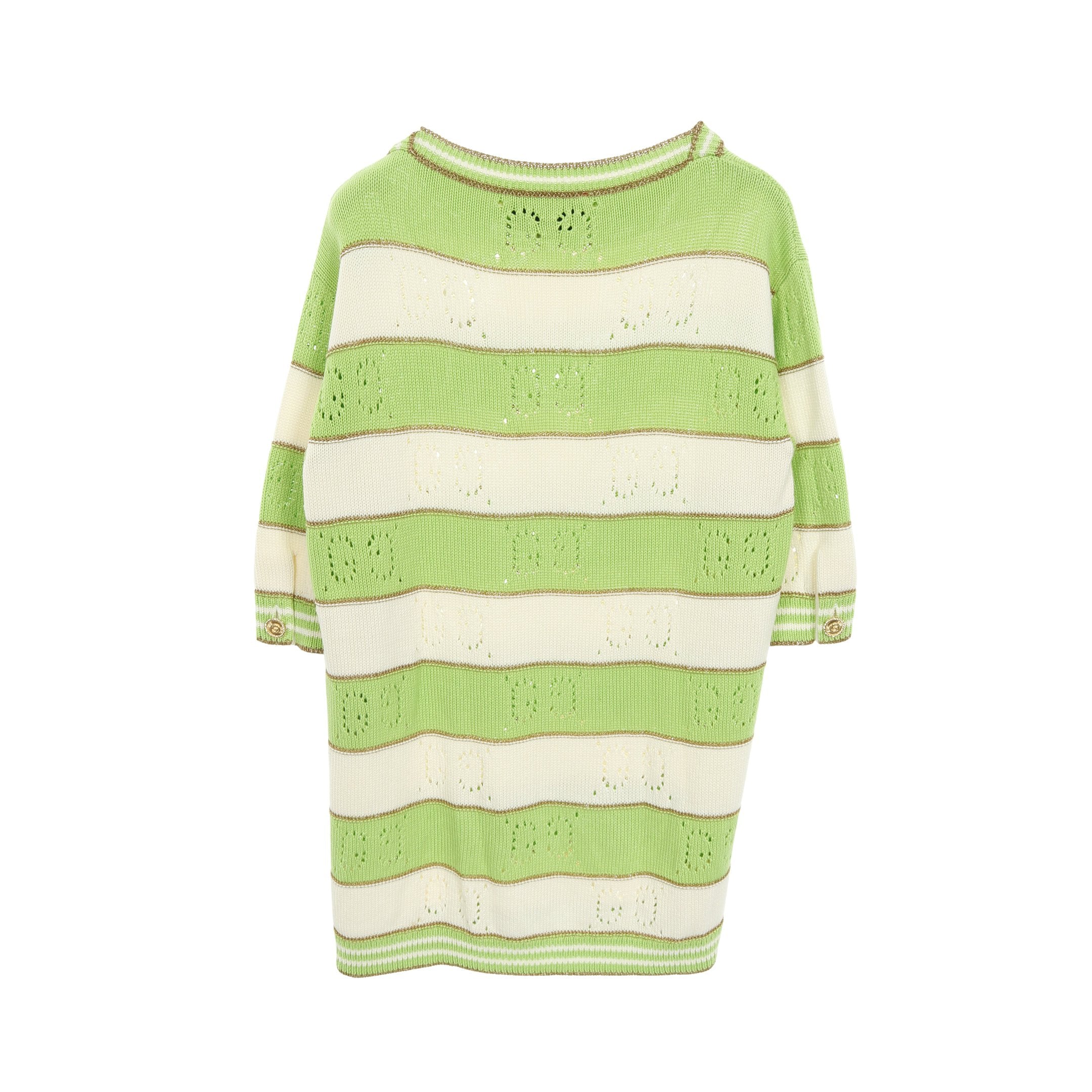 GGストライプ ニット 七分袖 コットン イエローグリーン アイボリー