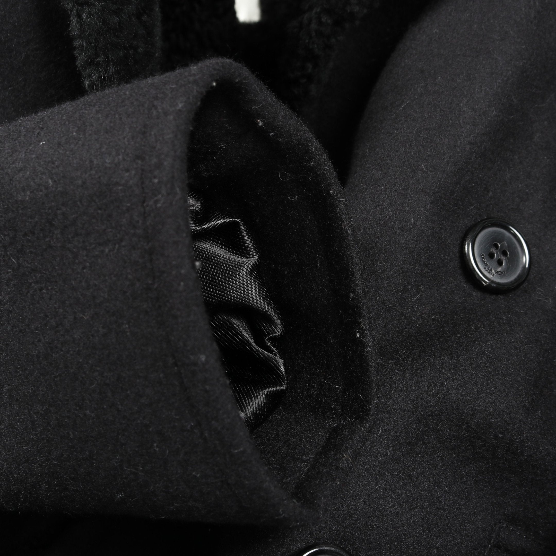 saint laurent parisブラック ウール ピーコート ピーコート ウール ブラック ボア サンローランパリ – RECLO
