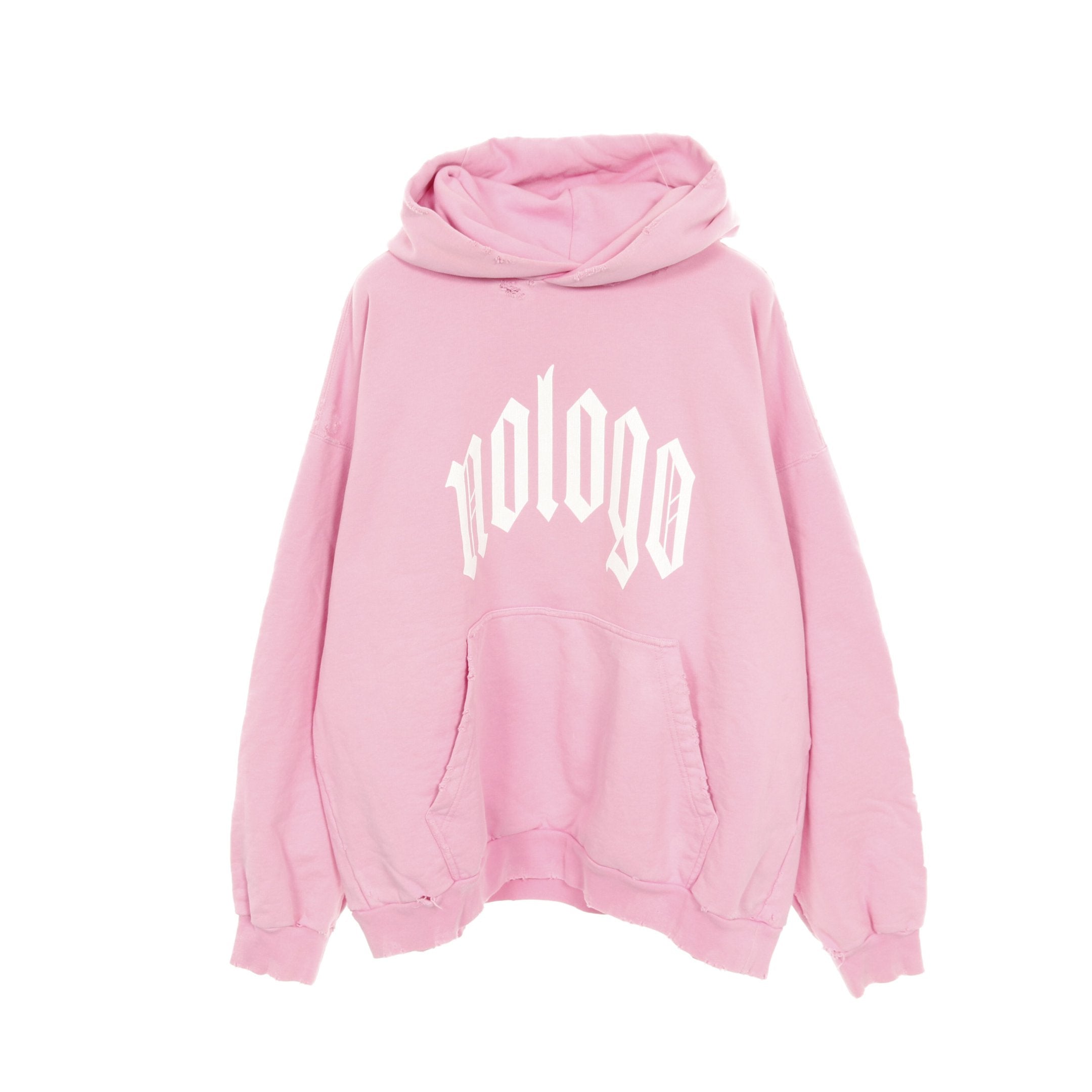プルオーバーパーカー ロゴプリント コットン ピンク ホワイト