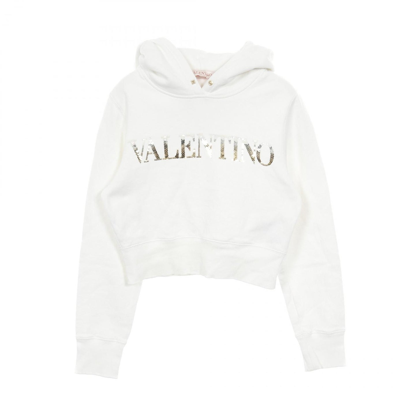 クロップド プルオーバーパーカー ロゴ スパンコール コットン ホワイト ヴァレンティノ トップス VALENTINO