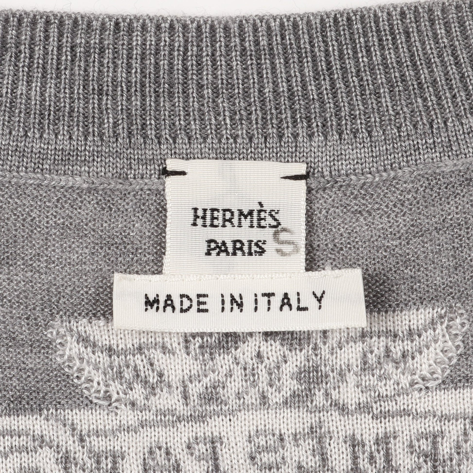 JUNGLE LOVE ニット クルーネック 半袖 カシミヤ シルク グレー ホワイト エルメス トップス HERMES