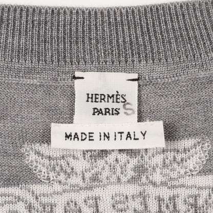 JUNGLE LOVE ニット クルーネック 半袖 カシミヤ シルク グレー ホワイト エルメス トップス HERMES