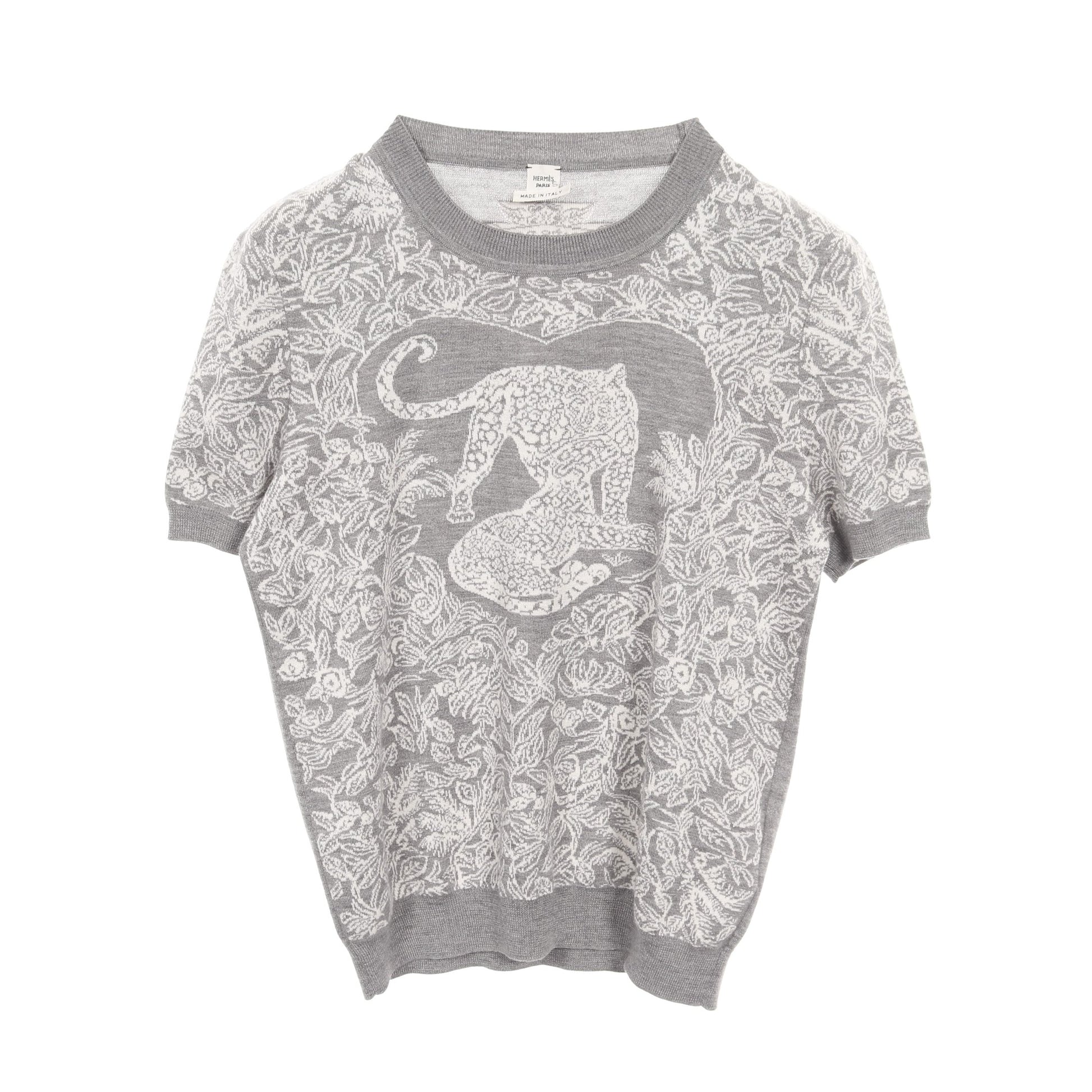 JUNGLE LOVE ニット クルーネック 半袖 カシミヤ シルク グレー ホワイト エルメス トップス HERMES