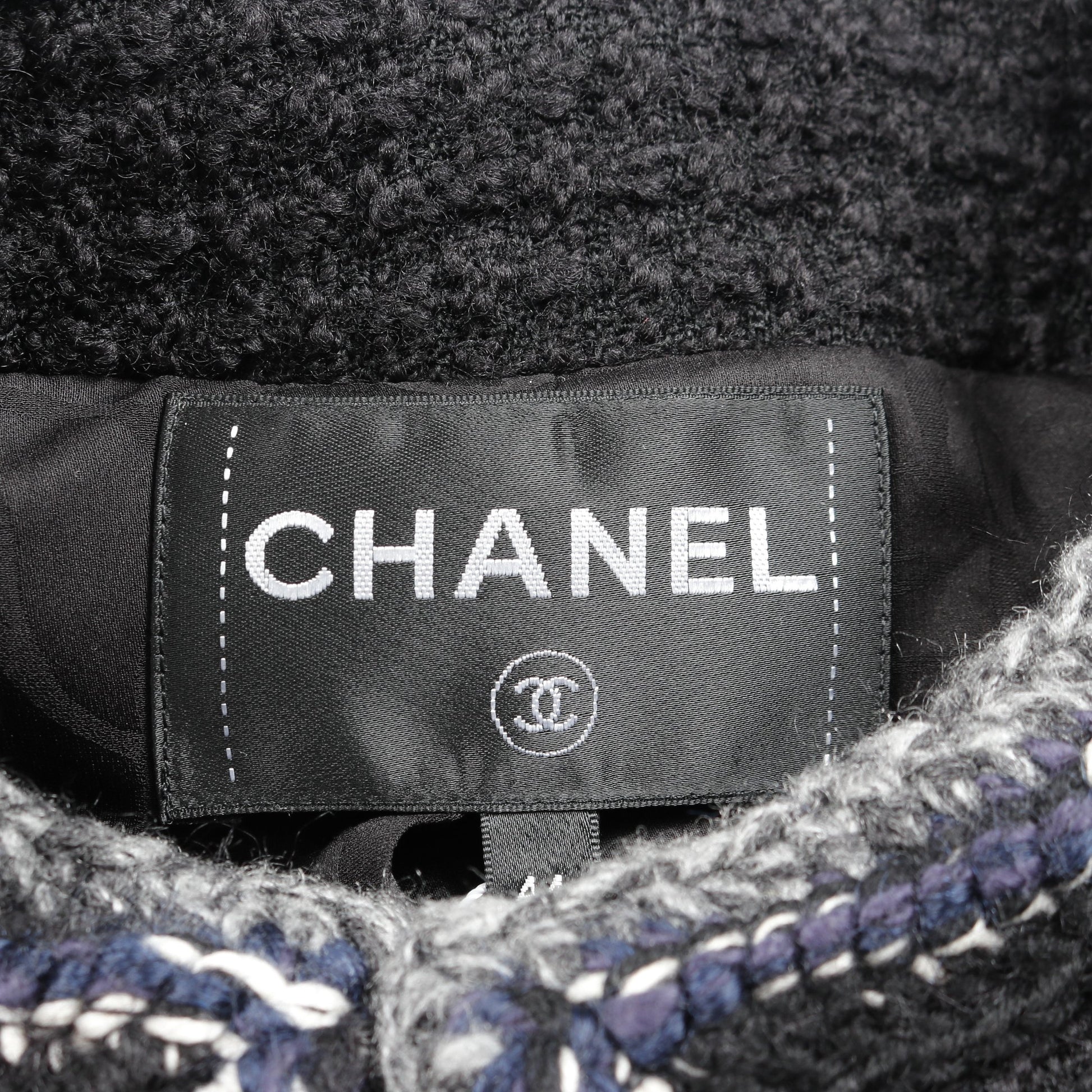 ココマークボタン ツイード ノーカラージャケット ウール ネイビー ジップアップ シャネル アウター CHANEL