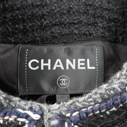 ココマークボタン ツイード ノーカラージャケット ウール ネイビー ジップアップ シャネル アウター CHANEL