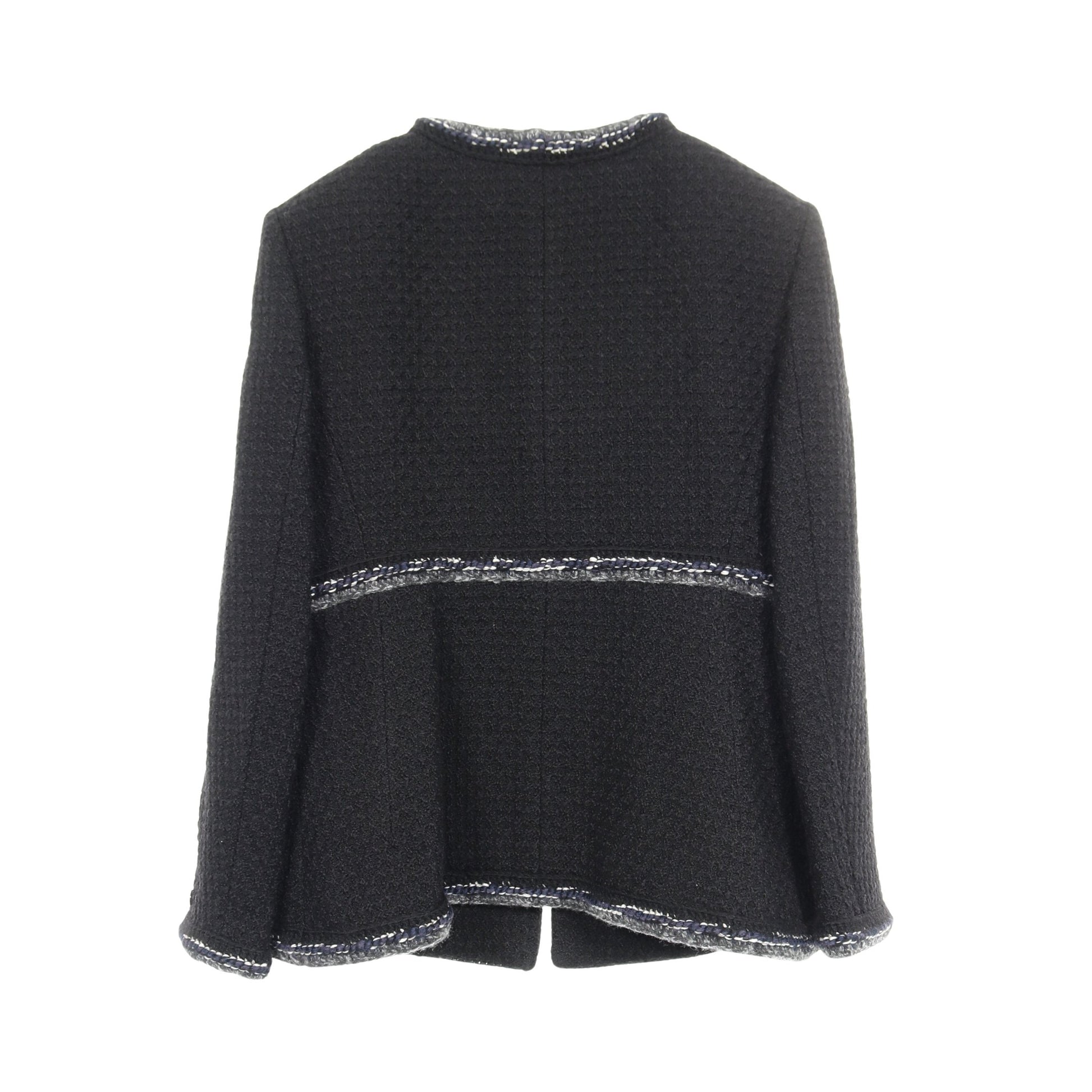 ココマークボタン ツイード ノーカラージャケット ウール ネイビー ジップアップ シャネル アウター CHANEL