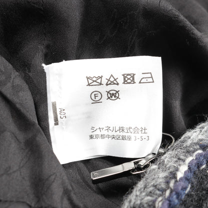 ココマークボタン ツイード ノーカラージャケット ウール ネイビー ジップアップ シャネル アウター CHANEL