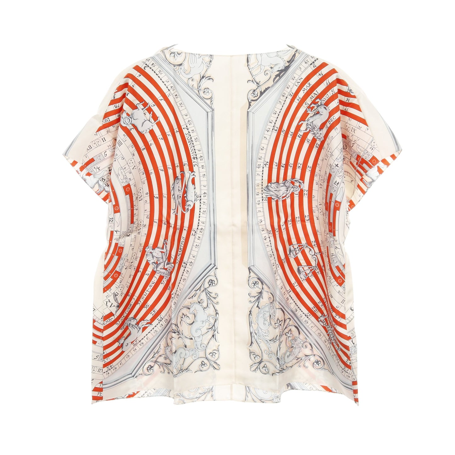 カットソー 総柄 シルク ライトベージュ オレンジ マルチカラー エルメス トップス HERMES