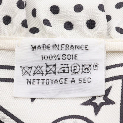 カレ70 BRIDES de GALA Bandana フリル スカーフ シルク オフホワイト ブラック エルメス 財布・小物 HERMES