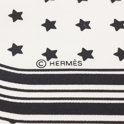 カレ70 BRIDES de GALA Bandana フリル スカーフ シルク オフホワイト ブラック エルメス 財布・小物 HERMES