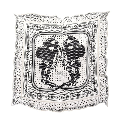 カレ70 BRIDES de GALA Bandana フリル スカーフ シルク オフホワイト ブラック エルメス 財布・小物 HERMES