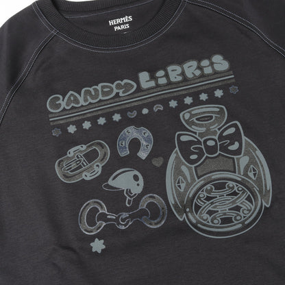 Candy Libris Tシャツ クルーネック 半袖 ラグランスリーブ コットン ブラック エルメス トップス HERMES